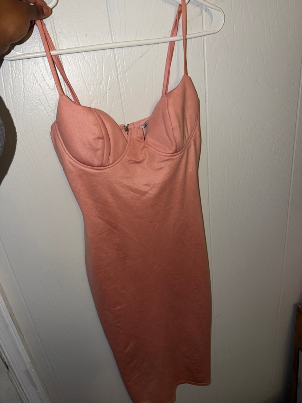 Fashion Nova Satin Peach Slip Dress with Built-In Cups